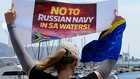 Ukrainians protest against Russian participation in navy drills in South Africa