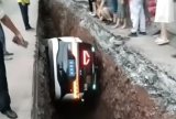 IN PICS | Baidu robotaxi falls into construction pit in China