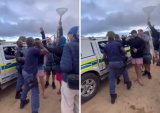 Brazen cop downs drinks in police uniform