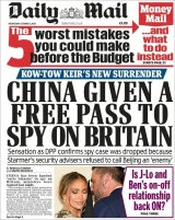 8 October 2025: ‘China given a free pass to spy on Britain’ and other world headlines