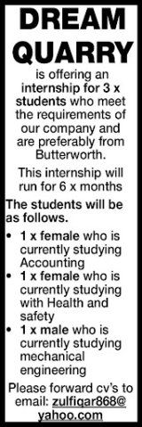 DREAM QUARRY OFFERING INTERNSHIP