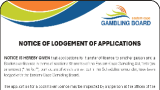 EASTERN CAPE GAMBLING BOARD: NOTICE OF LODGEMENT OF APPLICATIONS